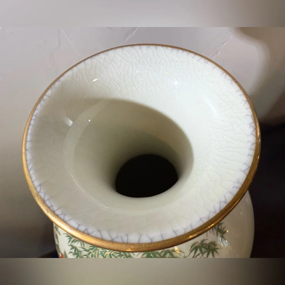 Vintage Shibata Porcelain Flower Vase Peacock Japanese Japan 10”‎ Toyo